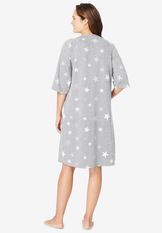 Womens Plus Size Short French Terry Zip-Front Robe Dreams /& Co